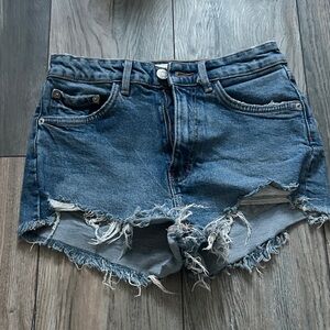 Zara Dark Blue Distressed Denim Cutoff Shorts